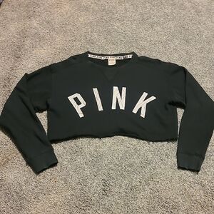 PINK Victoria's Secret Black Marbled Cropped Sweatshirt